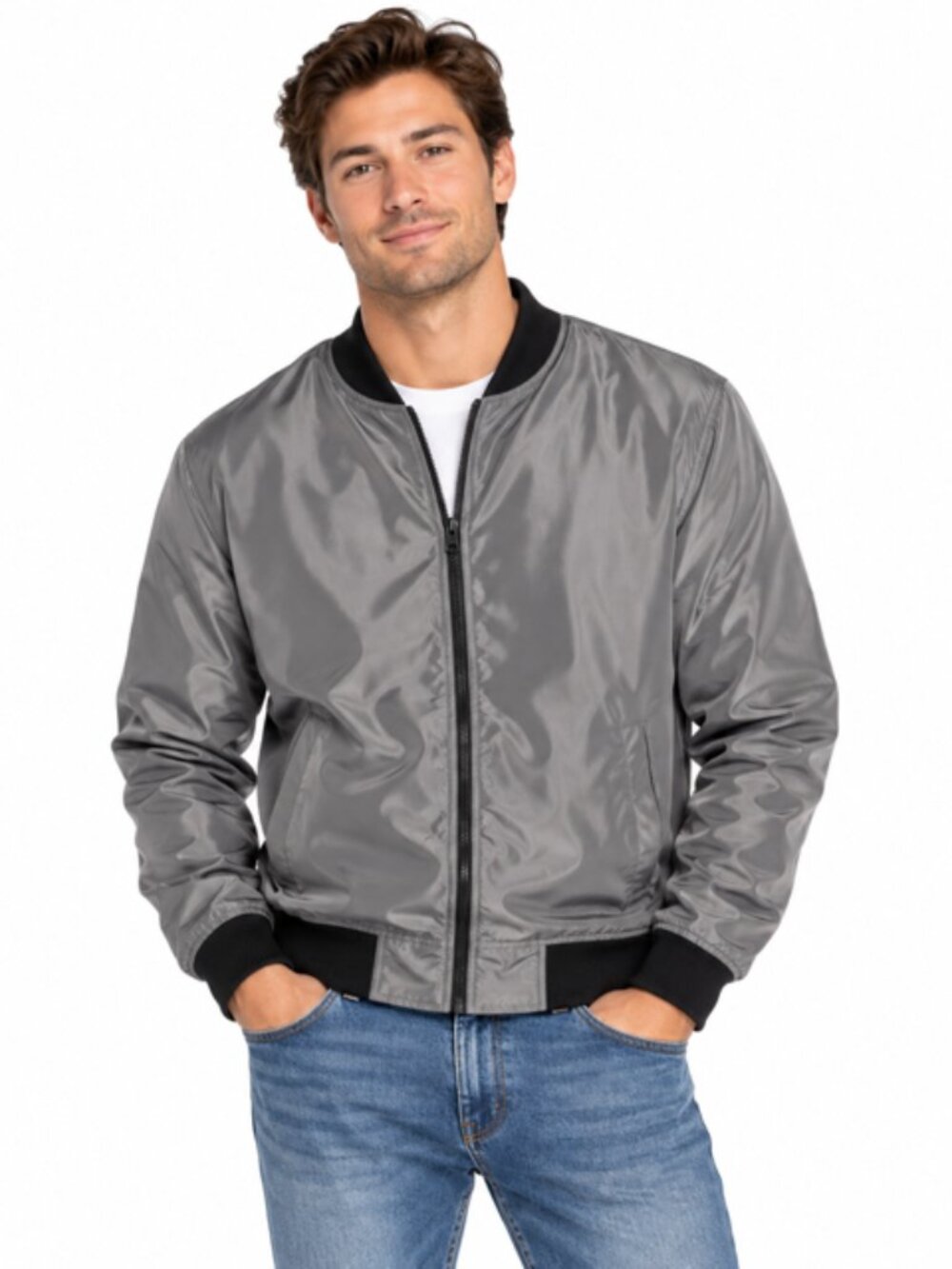 COOFANDY Men’s Gray Bomber Jacket Size Medium Full Zip Lightweight